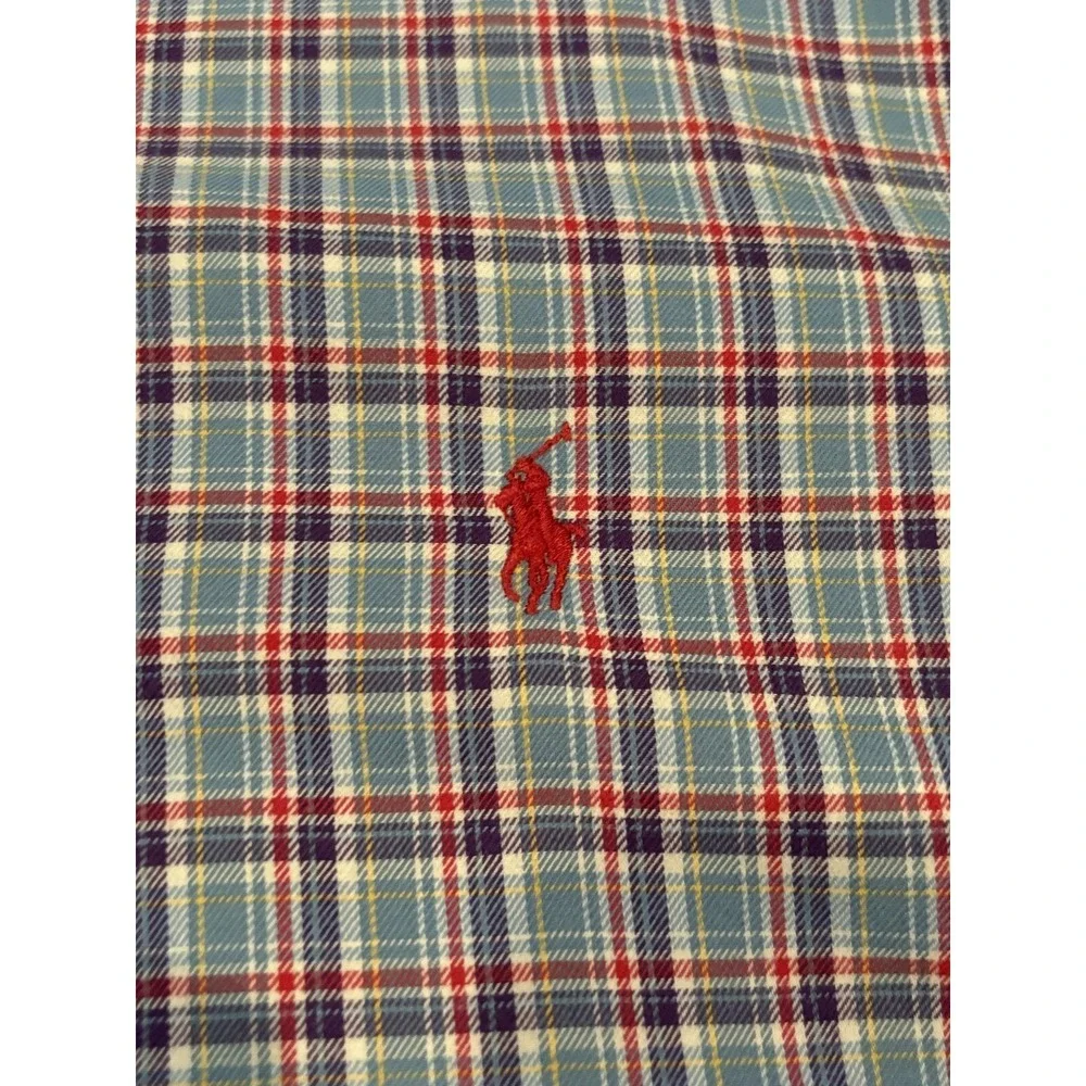 Vintage Ralph Lauren Shirt Plaid Long Sleeve Button Down Mens L Blue Pink Y2K